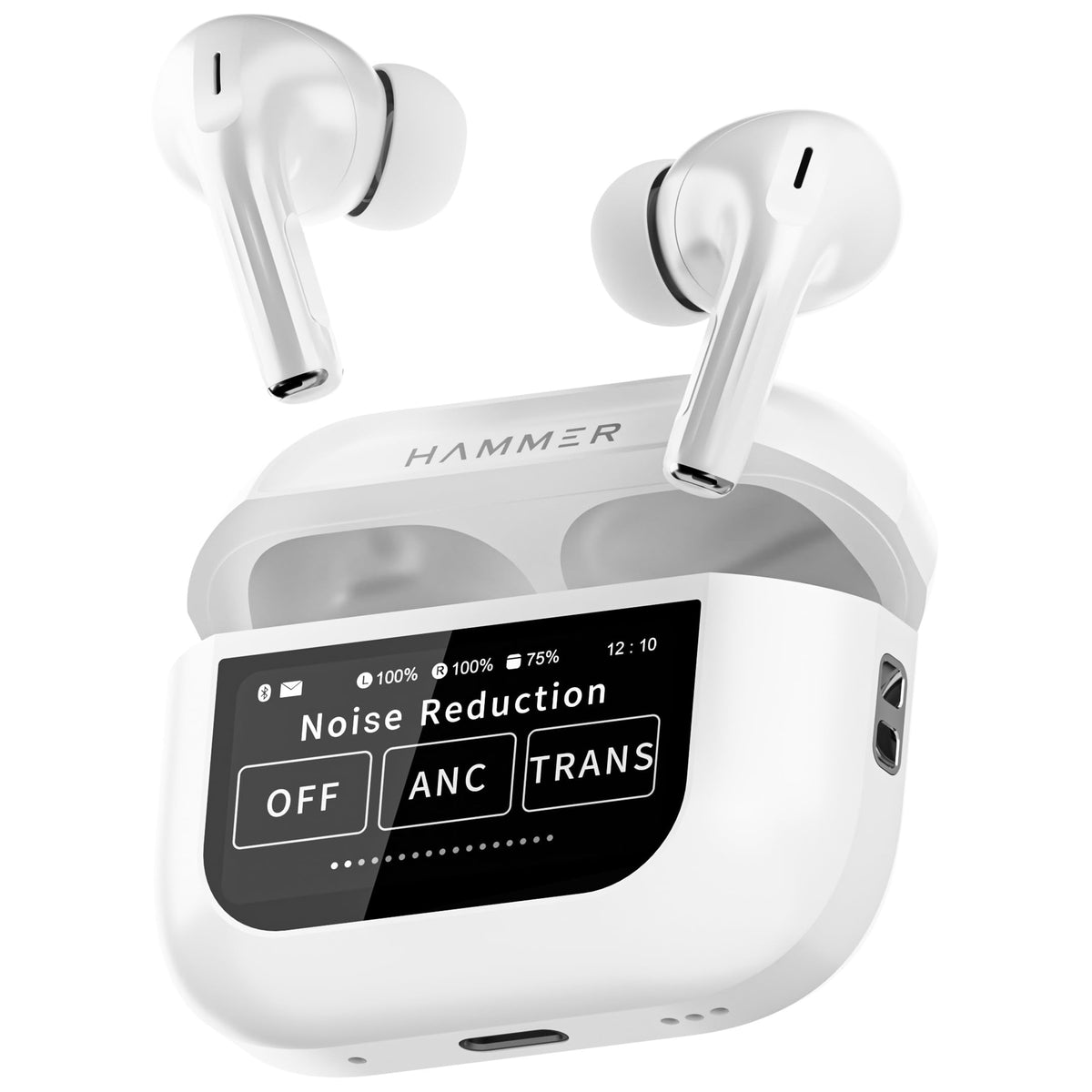 Touch screen premium active noise cancelling anc earbuds true wireless - anc 25db + enc - in-ear earphones + 4 microphones top quality - Bluetooth 6.0 with charging case 470 mah (4 charges) - Touch control screen on the charging case